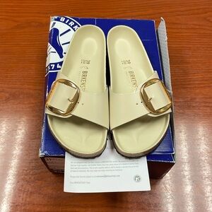 BIRKENSTOCK Madrid Big Buckle Natural Leather Patent High-Shine Ecru Size: 8